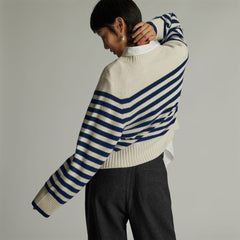 The Cashmere Boxy Crew | Bright Navy / Bone
