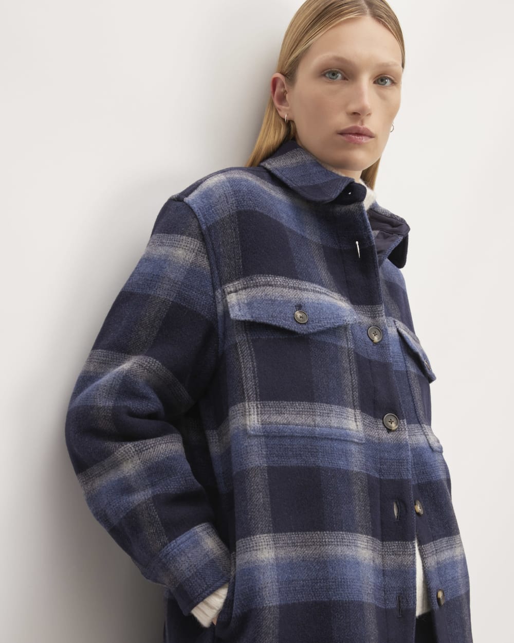The Italian ReWool® Oversized Shirt Jacket | Navy / Shadow Plaid