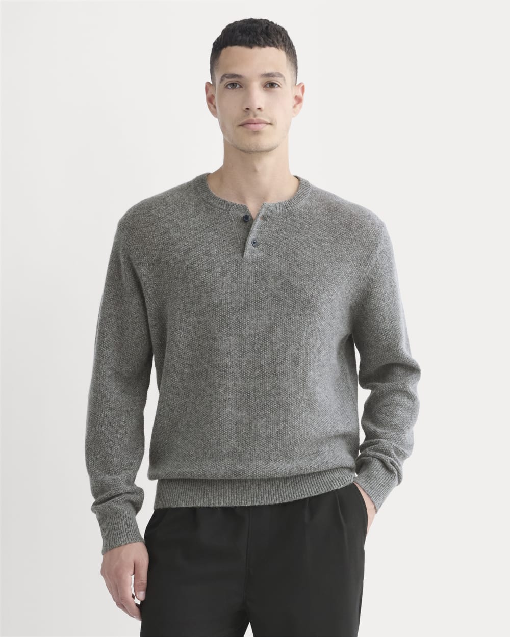 Henley in Wool Cashmere | Heather Charcoal