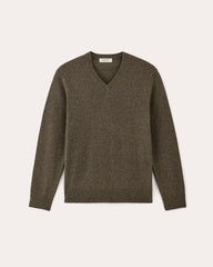 The Cashmere V-Neck Sweater | Heathered Army Green